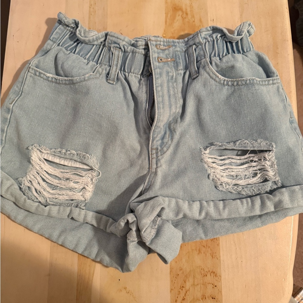 Forever 21 Light Blue Ripped Denim Shorts